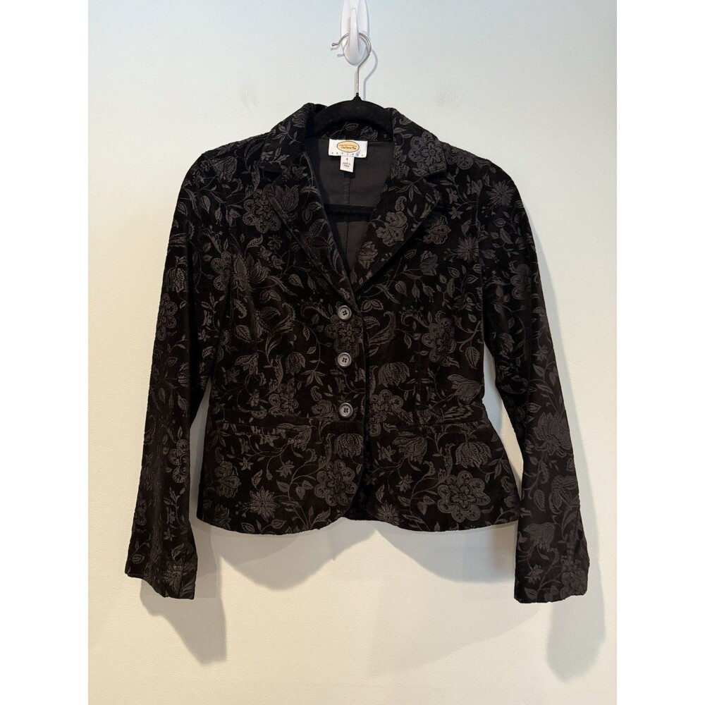 Vtg Talbots Blazer 4P Blk Burnout Velvet Whimsigoth Floral Dark Romantic Vamp